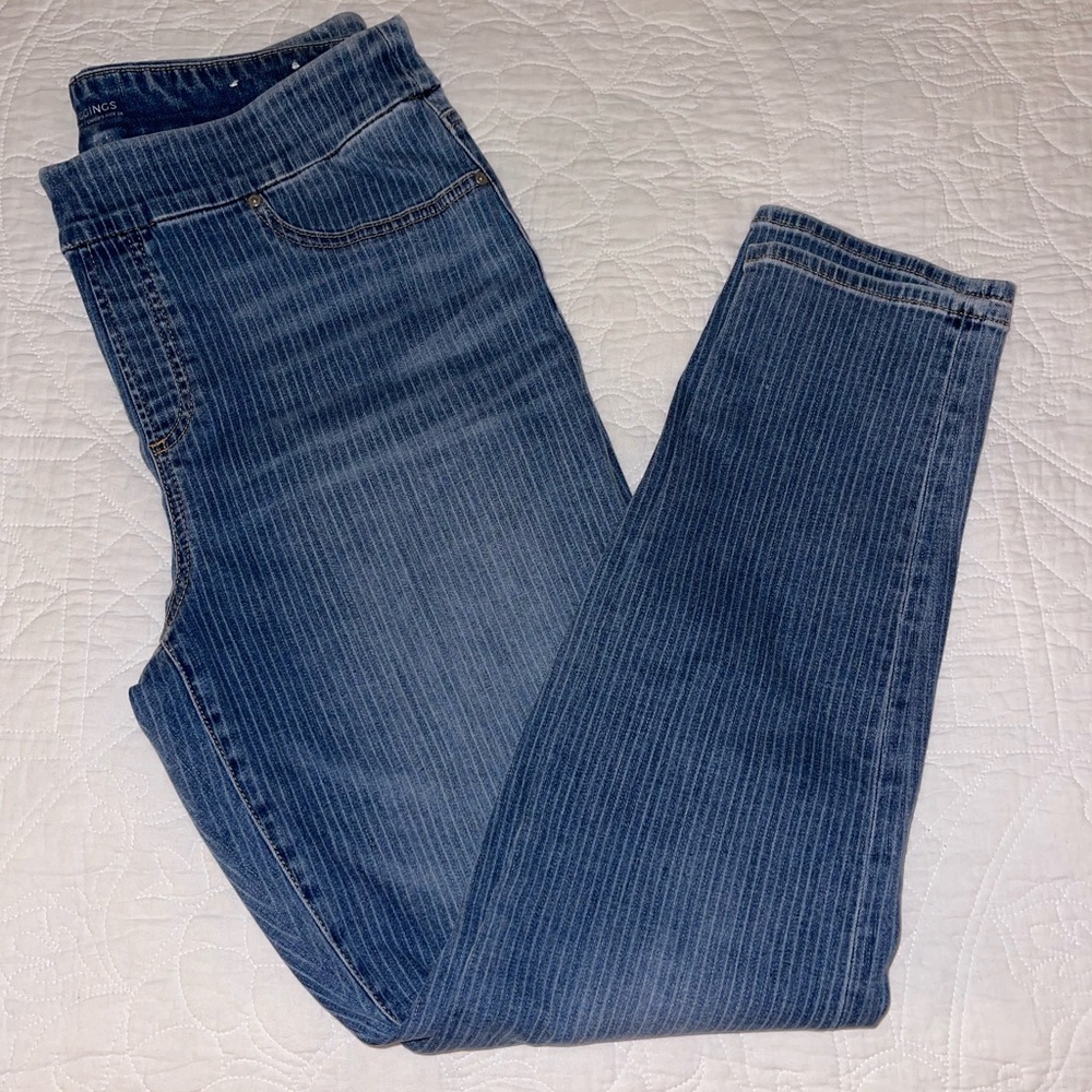 Chico’s Denim Jeggings With Stripe Detail Size Large